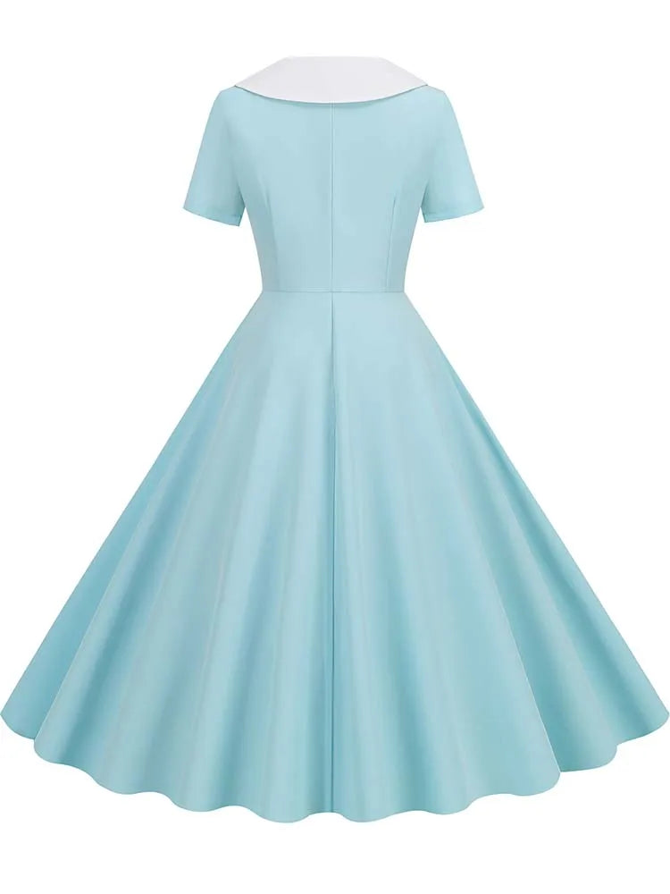 Vintage 50s A-Line Midi Dress — Peter Pan Collar, Fit & Flare Sundress