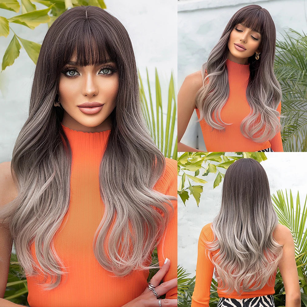 "Sissy Cassidy"  Brown Mixed Blonde Synthetic Wigs with Bang