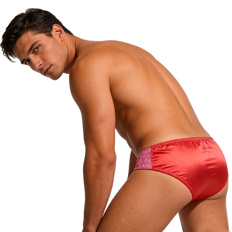 Shiny Lace Mid-Waist Briefs with Soft Pouch