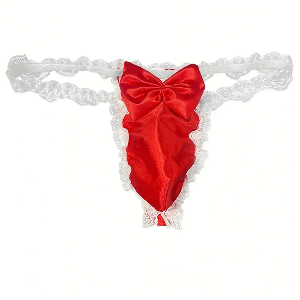 "Sissy Aria" Satin Silky Lace Bow Briefs
