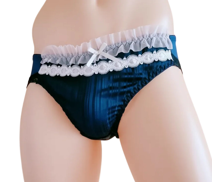 "Meilani" Ruffled Lace Sissy Briefs — Satin Knickers for Men