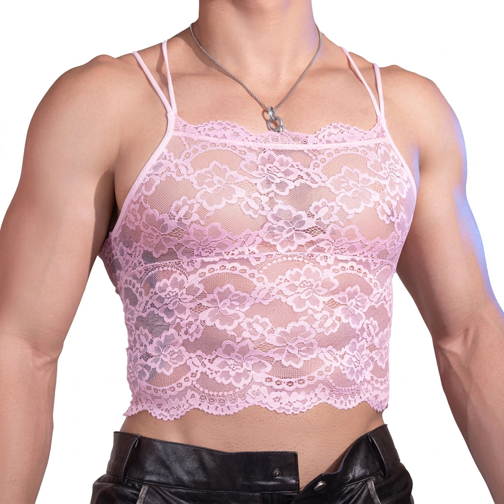 Floral Lace Crop Vest with Cross-Back Straps
