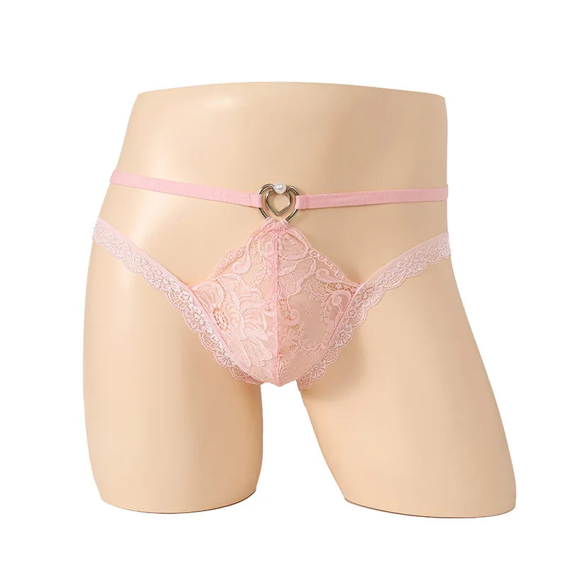 Lace Pouch Panties for Men — Floral See-Through Bikini Briefs