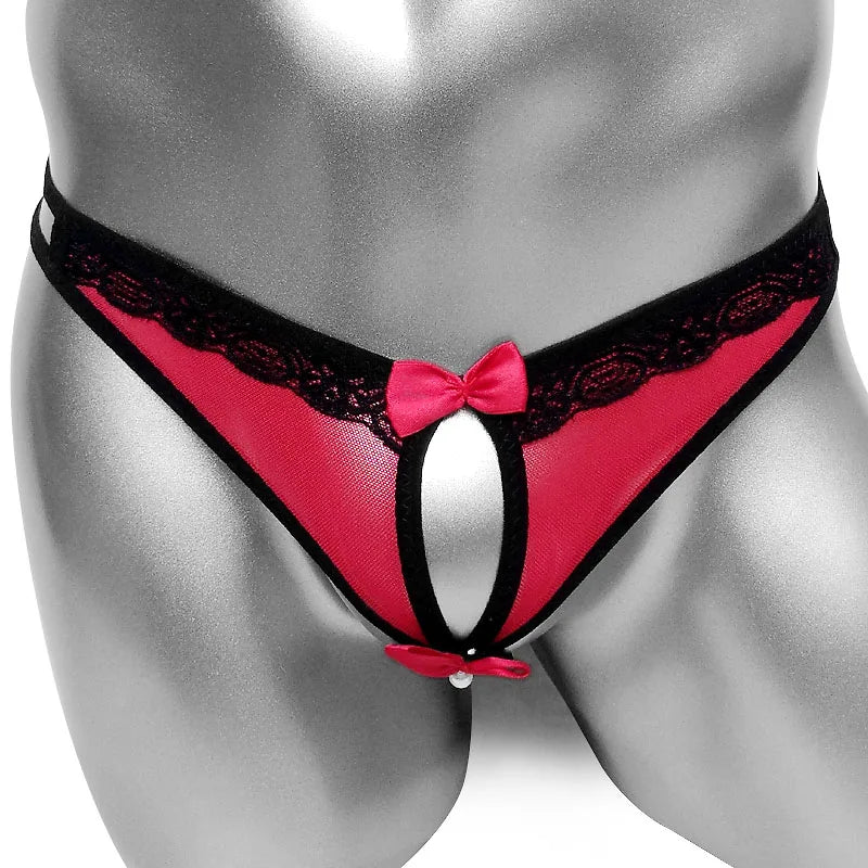 Elowyn Sheer Mesh Bow Thong — Sissy See-Through G-String Panties