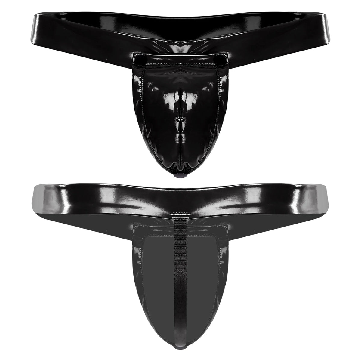 Glossy PU Leather O-Ring Thong with Detachable Pouch