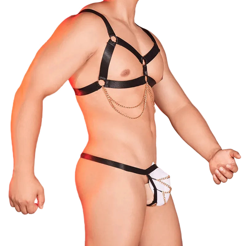 Sissy Chains Bralette & G-String Lingerie Set — Hollow Knit Harness Bikini