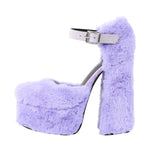 Load image into Gallery viewer, Chunky Heel Ankle Strap Fur Mary Jane Pumps
