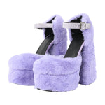 Load image into Gallery viewer, Chunky Heel Ankle Strap Fur Mary Jane Pumps
