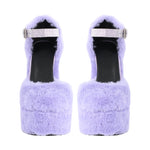 Load image into Gallery viewer, Chunky Heel Ankle Strap Fur Mary Jane Pumps
