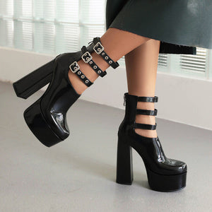 Platform Ankle Straps High Heel Boots