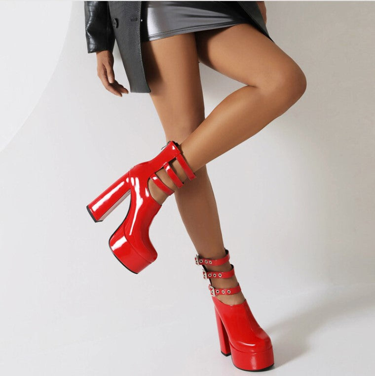 Platform Ankle Straps High Heel Boots