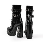 Load image into Gallery viewer, Rivet Belt Buckle Platform Lace-up Chunky Heel Boots
