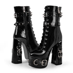 Load image into Gallery viewer, Rivet Belt Buckle Platform Lace-up Chunky Heel Boots
