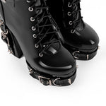 Load image into Gallery viewer, Rivet Belt Buckle Platform Lace-up Chunky Heel Boots
