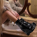 Load image into Gallery viewer, Rivet Belt Buckle Platform Lace-up Chunky Heel Boots
