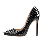 Load image into Gallery viewer, Pointed Toe Rivets Pumps Black Patent Leather Studded High Heels Pumps
