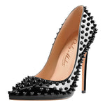 Load image into Gallery viewer, Pointed Toe Rivets Pumps Black Patent Leather Studded High Heels Pumps
