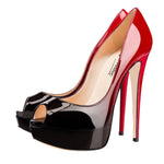 Load image into Gallery viewer, Red Black Peep Toe Platform Stiletto High Heel Pumps
