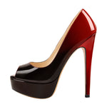 Load image into Gallery viewer, Red Black Peep Toe Platform Stiletto High Heel Pumps
