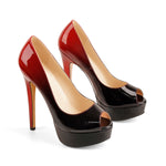 Load image into Gallery viewer, Red Black Peep Toe Platform Stiletto High Heel Pumps
