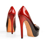 Load image into Gallery viewer, Red Black Peep Toe Platform Stiletto High Heel Pumps
