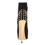 Load image into Gallery viewer, Black Suede Platform Golden Rivet Stiletto High Heel Ankle Boots
