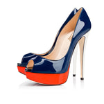 Load image into Gallery viewer, Retro Blue Peep Toe Stiletto Pumps with Red Platform
