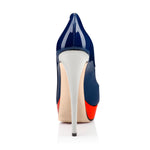 Load image into Gallery viewer, Retro Blue Peep Toe Stiletto Pumps with Red Platform
