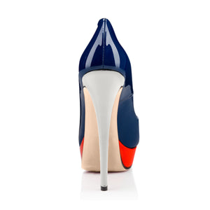 Retro Blue Peep Toe Stiletto Pumps with Red Platform