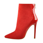 Load image into Gallery viewer, Red Suede Patent Leather Stitching Pointed Toe Ankle boots
