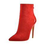 Load image into Gallery viewer, Red Suede Patent Leather Stitching Pointed Toe Ankle boots
