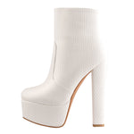 Load image into Gallery viewer, White Fine Weave Pattern Platform Chunky Heel Ankle Boots
