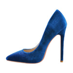 Load image into Gallery viewer, Pointed Toe Stiletto Slip-On Blue Velvet Pumps
