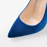 Load image into Gallery viewer, Pointed Toe Stiletto Slip-On Blue Velvet Pumps
