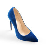 Load image into Gallery viewer, Pointed Toe Stiletto Slip-On Blue Velvet Pumps
