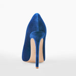 Load image into Gallery viewer, Pointed Toe Stiletto Slip-On Blue Velvet Pumps
