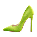 Load image into Gallery viewer, Pointed Toe Stiletto Slip-On Green Velvet Pumps
