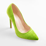 Load image into Gallery viewer, Pointed Toe Stiletto Slip-On Green Velvet Pumps
