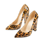 Load image into Gallery viewer, Leopard Pointed toe Pumps Chunky Heels Basic Women High Heels
