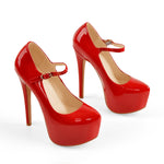 Load image into Gallery viewer, Mary Jane Platform Red Pointed Toe Stiletto High Heels Pumps
