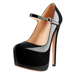 Load image into Gallery viewer, Mary Jane Platform Black Pointed Toe Stiletto High Heels Pumps
