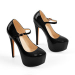 Load image into Gallery viewer, Mary Jane Platform Black Pointed Toe Stiletto High Heels Pumps
