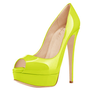 Yellow Platform Peep Toe Stiletto Pumps