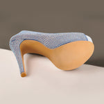 Load image into Gallery viewer, Blue Rhinestone Peep Toe Platform Stiletto High Heel Pumps
