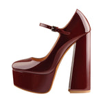 Load image into Gallery viewer, Burgundy Platform Pointed Toe Chunky Square High Heels Pumps
