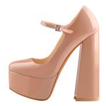 Load image into Gallery viewer, Mary Jane Baby Pink Pumps Platform Chunky High Heels Round Toe Ankle Strap Pumps
