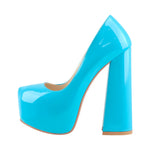 Load image into Gallery viewer, Platform Round Toe High Heel Slip-On Blue Pumps
