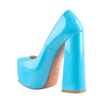 Load image into Gallery viewer, Platform Round Toe High Heel Slip-On Blue Pumps
