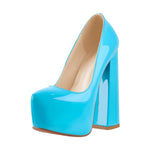 Load image into Gallery viewer, Platform Round Toe High Heel Slip-On Blue Pumps
