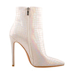 Load image into Gallery viewer, White Stone Pattern Pointed Toe High Heels Ankle Booties
